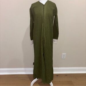 Elegant Olive Maxi Dress with Cream Details